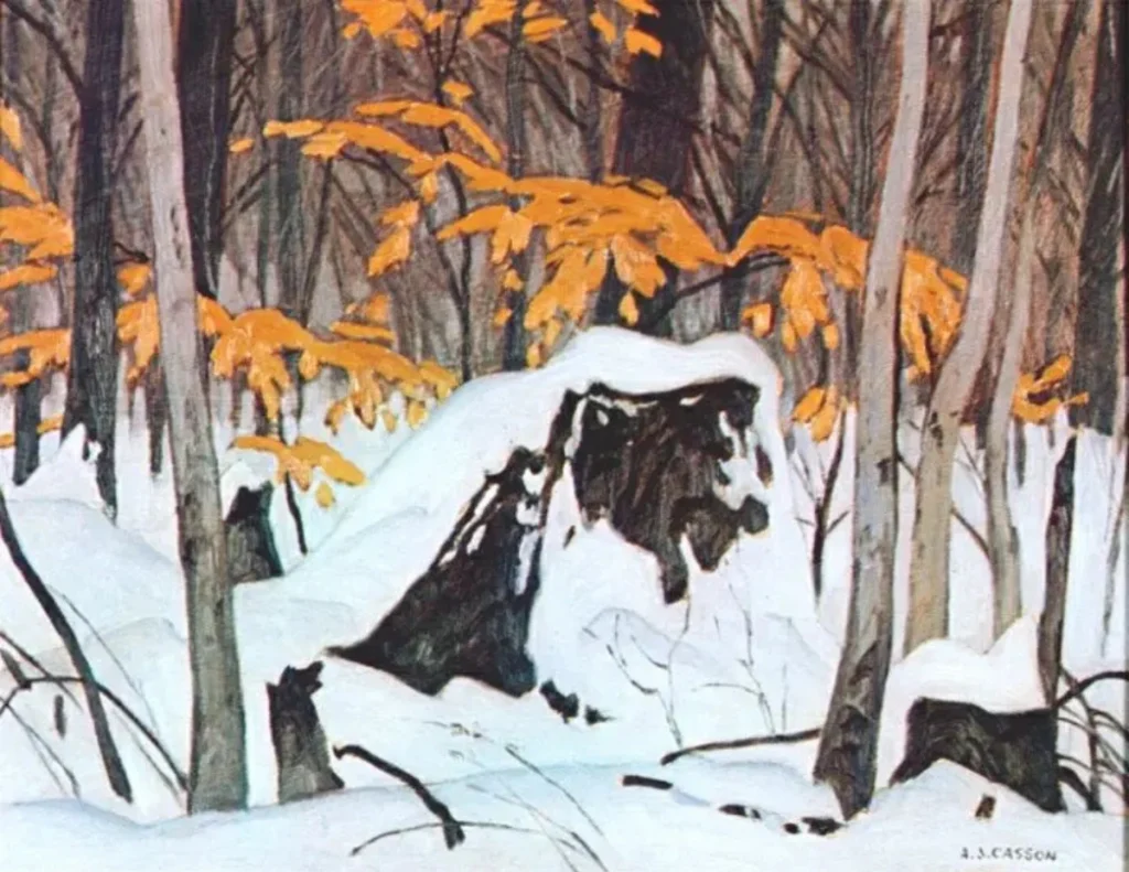 A.J. Casson. birch leaves in winter. Courtesy - ArtHive