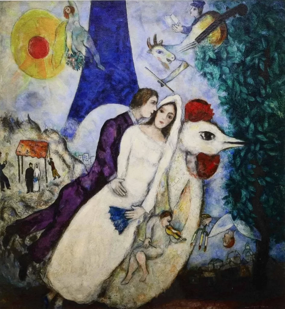 Bride and Groom with Eiffel Tower (1928)