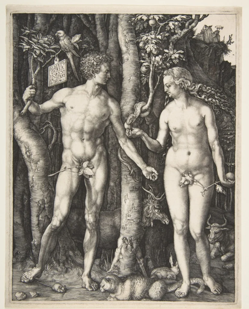 Albrecht Dürer. Adam and Eve, 1504, engraving (fourth state), 25.1 x 20 cm. Courtesy - The Metropolitan Museum of Art