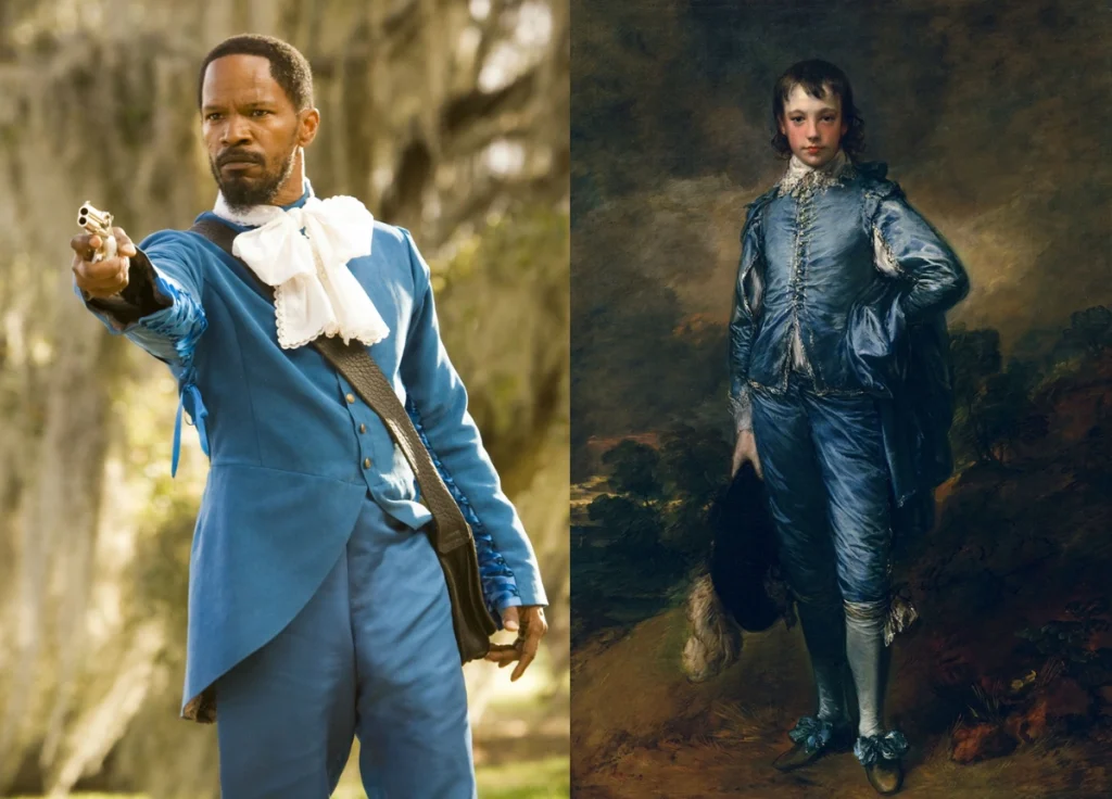 A still from Django Unchained juxtaposed with Thomas Gainsborough's The Blue Boy