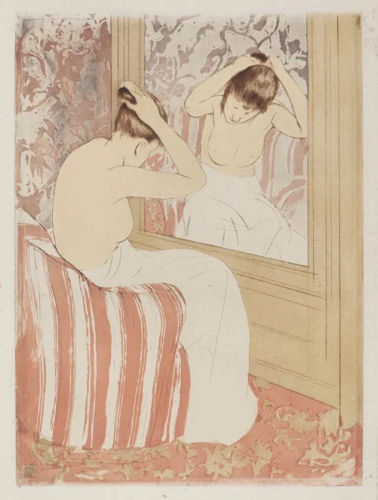 Mary Cassatt. The Coiffure (1890–91), color drypoint and aquatint on laid paper, 43.2 x 30.7 cm. Courtesy - National Gallery of Art, Washington, D.C.