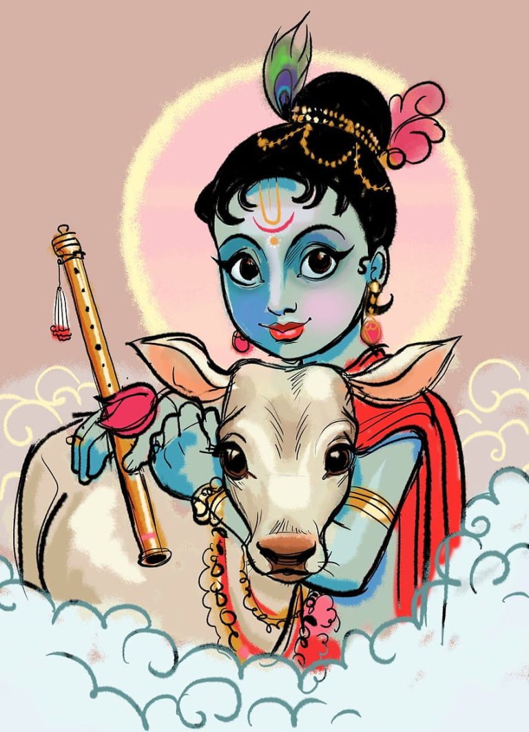  12 Beautiful Paintings of Lord Krishna You Must See! - Abirpothi Illustration 