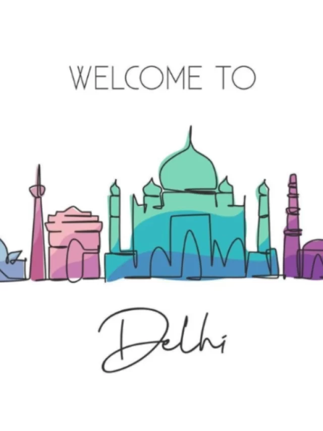The logo of four art galleries set along the backdrop of Delhi