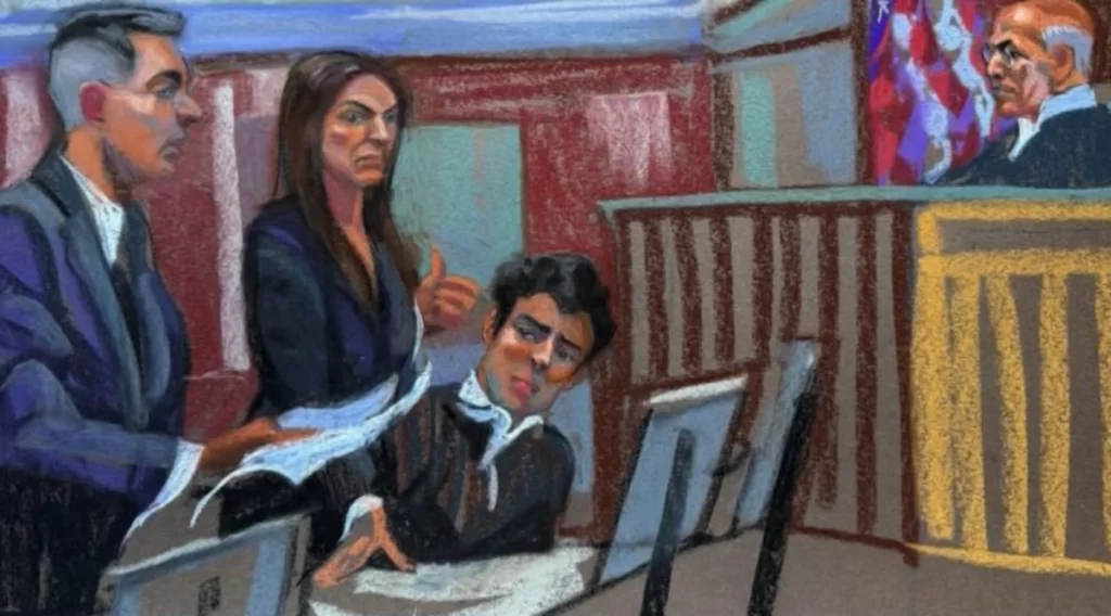 Luigi Mangione Court Sketcg by Artist Christine Cornell