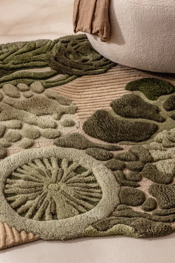 Close up. Velvet moss rug, courtesy of Latika Jagwani Loops by LJ