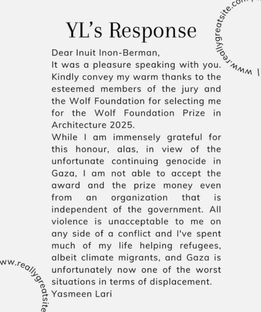 Yasmeen Lari's Statement