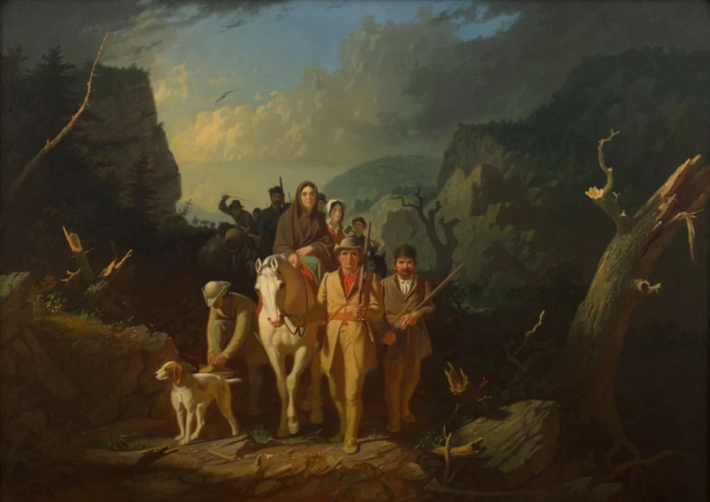 george caleb bingham art. Daniel Boone Escorting Settlers through the Cumberland Gap (1851-52) 