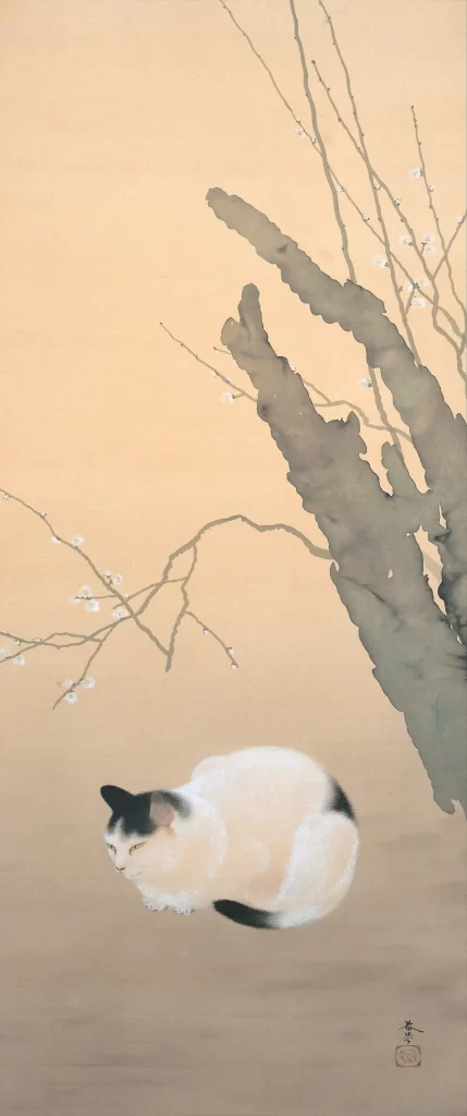 Cat and Plum Blossoms, Hishida Shunsō. Image Courtesy: Art History