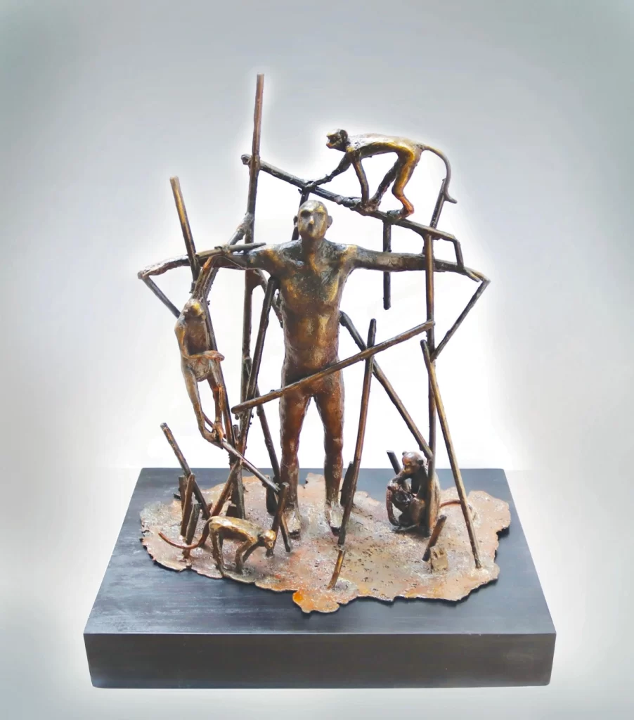 Gunasekar Jeyapal. Life In The City II (2020). Bronze and Wood, 36x15x12 in.