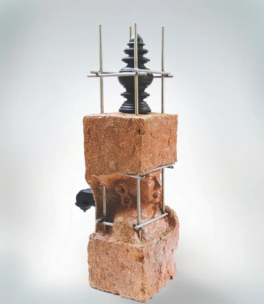 Gunasekar Jeyapal. Temple Series (2020), Terracotta, Wood, and SS, 28x13x13 in. 