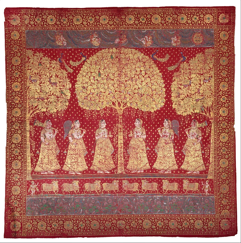 Pichwai on Cotton plain-weave, dyed and painted with opaque watercolors, gold and silver from late 18th century in Museum of Fine Arts Boston. Courtesy: Wikimedia Commons