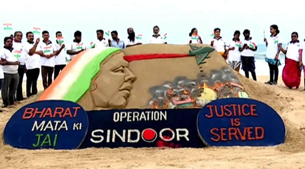 Artists Sudarsan Pattnaik makes sand art of Operation Sindoor Courtesy - OdishaTV