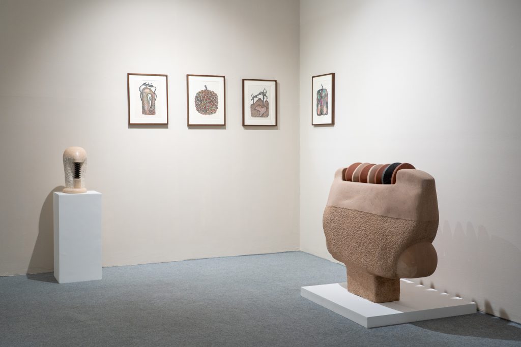 sculptures and art in a Delhi gallery exhibition 