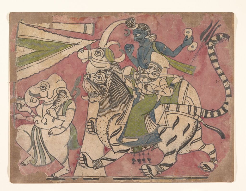 Painting depicting Ganesha, Shiva and Durga