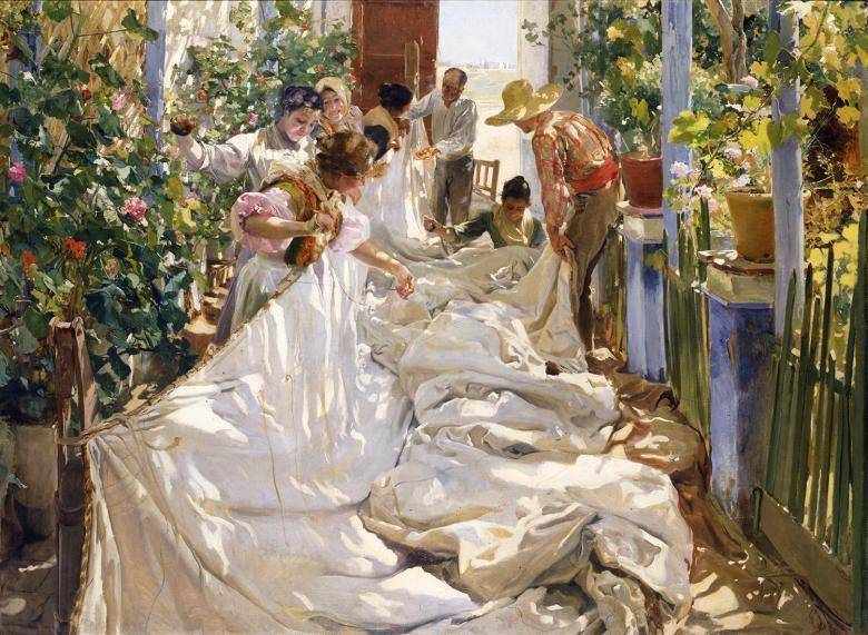 Joaquin Sorolla y Bastida- Sewing The Sail