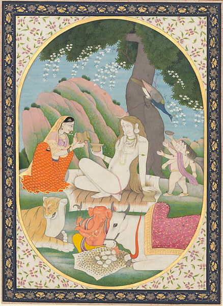 Painting depicting Shiva and Parvati with their children Skanda and Ganesha