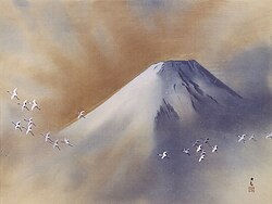 Art by Yokoyama Taikan-Snowy Peak With Cranes