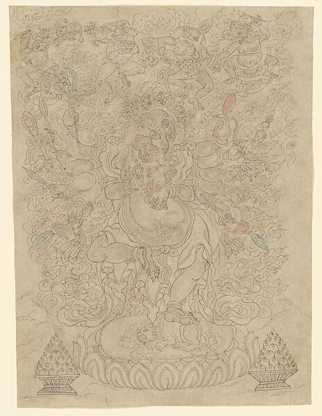 Ink on paper Art from Mongolia by Tuvdun depicting dancing Ganesha