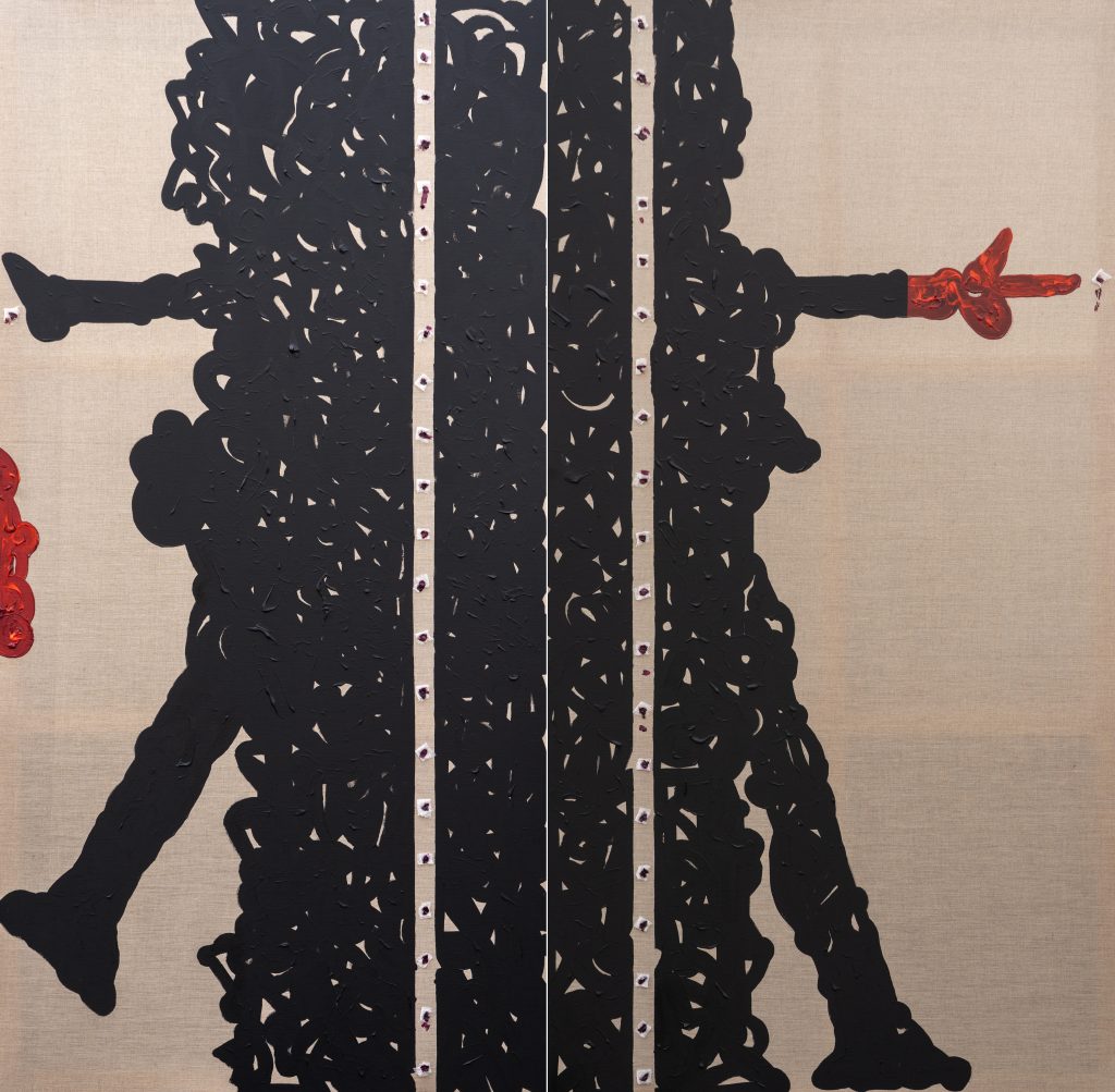 Amitava Das Red Hand, 2025 Acrylic on unprimed , Linen Canvas, Diptych