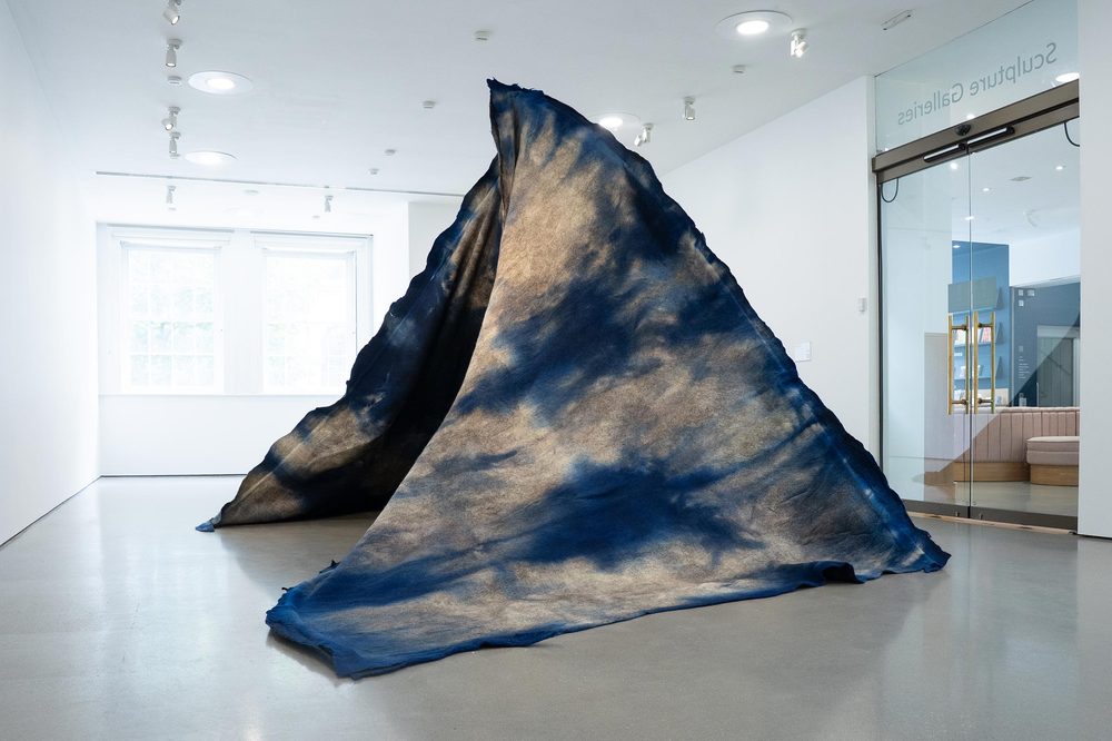 Sagarika Sundaram, 'Blue Mountain' 2026, dyed wool, steel. Courtesy the artist, Henry Moore Institute and Alison Jacques, London. Photo: Minyung Im.
