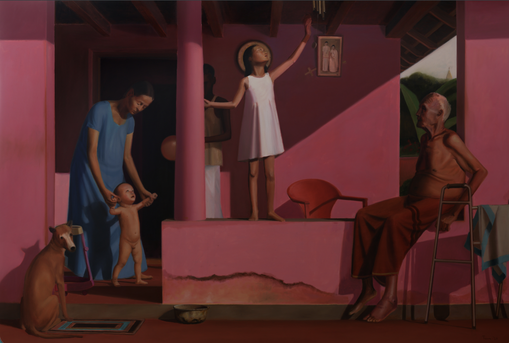 Tom Vattakuzhy Wind Chime, 2026 Oil on Canvas 6 x 9 ft Image Courtesy of AstaGuru UK and Asian Art in London